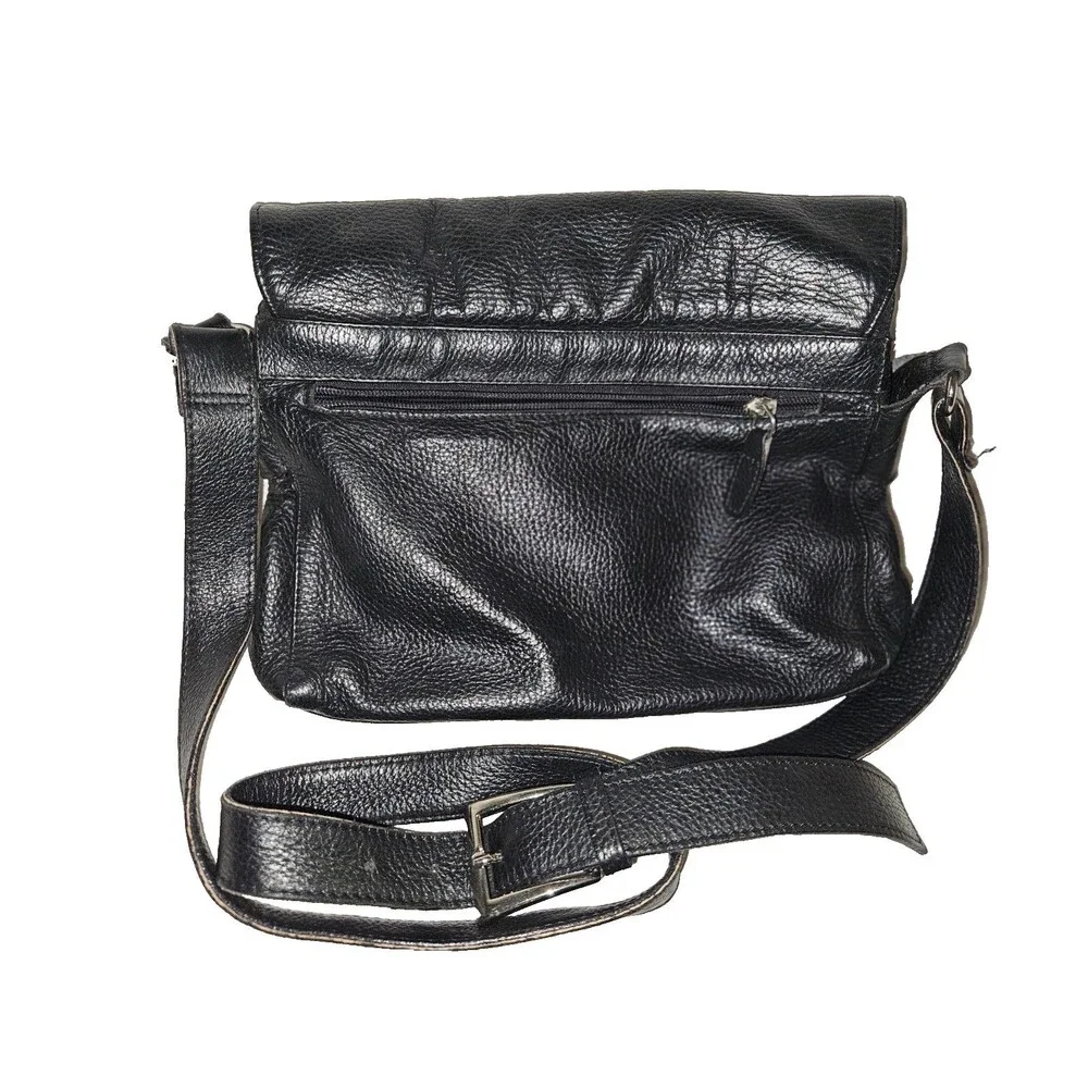 GANG Leather Goods Black Pebble Leather Crossbody Bag Purse Medium